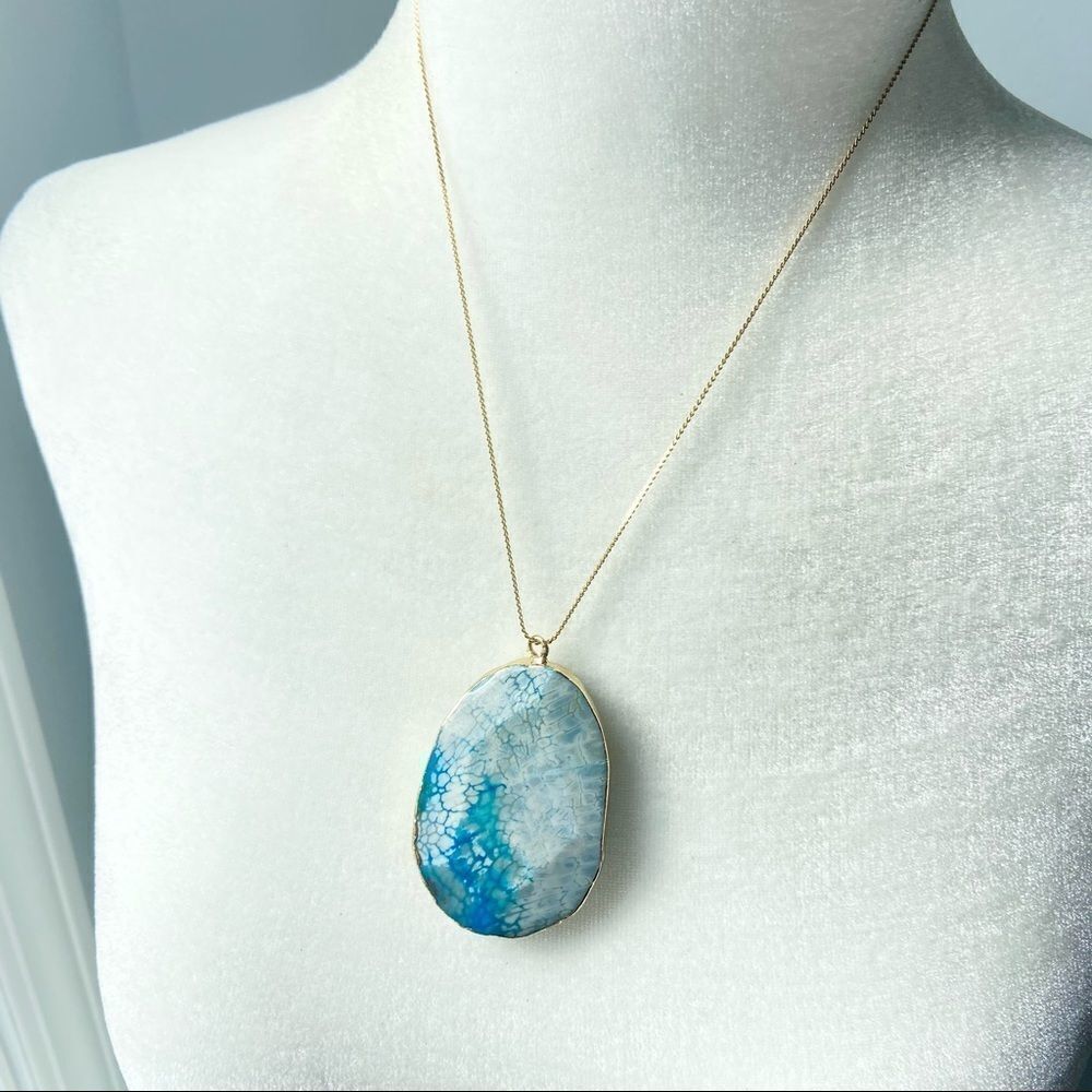 Speckled blue dragon veins agate stone pendant boho necklace